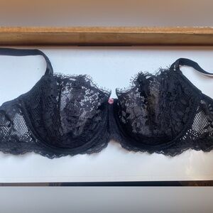 Victoria's Secret Black Wicked Unlined Balconette Bra with Pink Rose